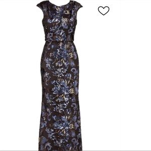 Badgley Mischka Blue and Black Floral Dress